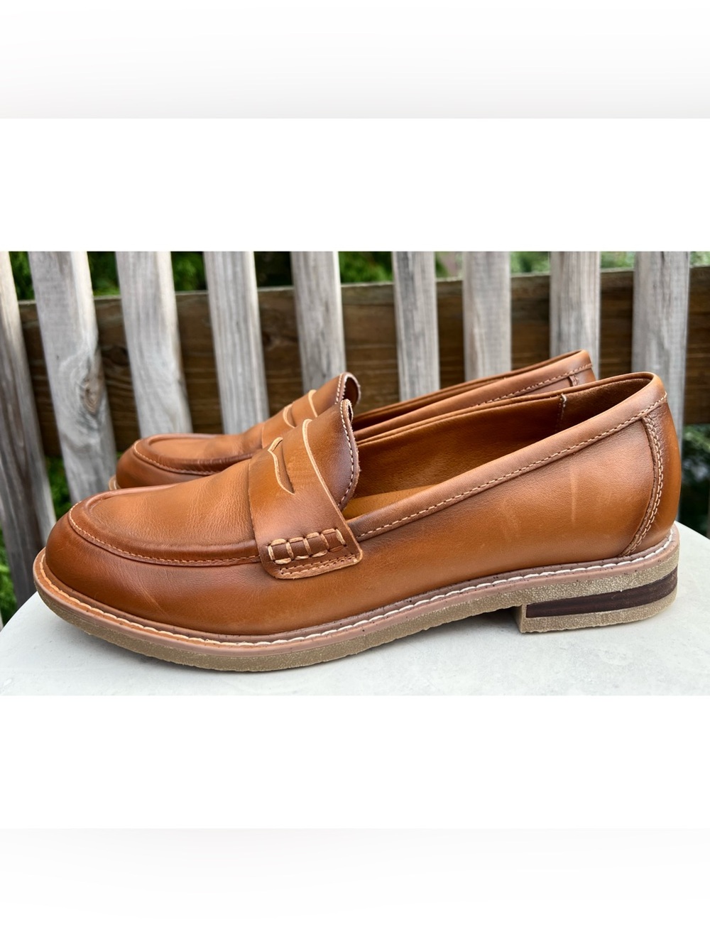 Earth Java Cognac Leather Penny Loafers Size 9M